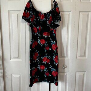 Midi Off-the-Shoulder Rose Bodycon Dress